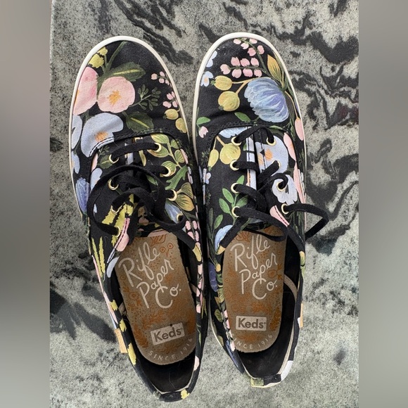 Keds Shoes - Keds Black Floral Canvas Shoes - paper rifle company
